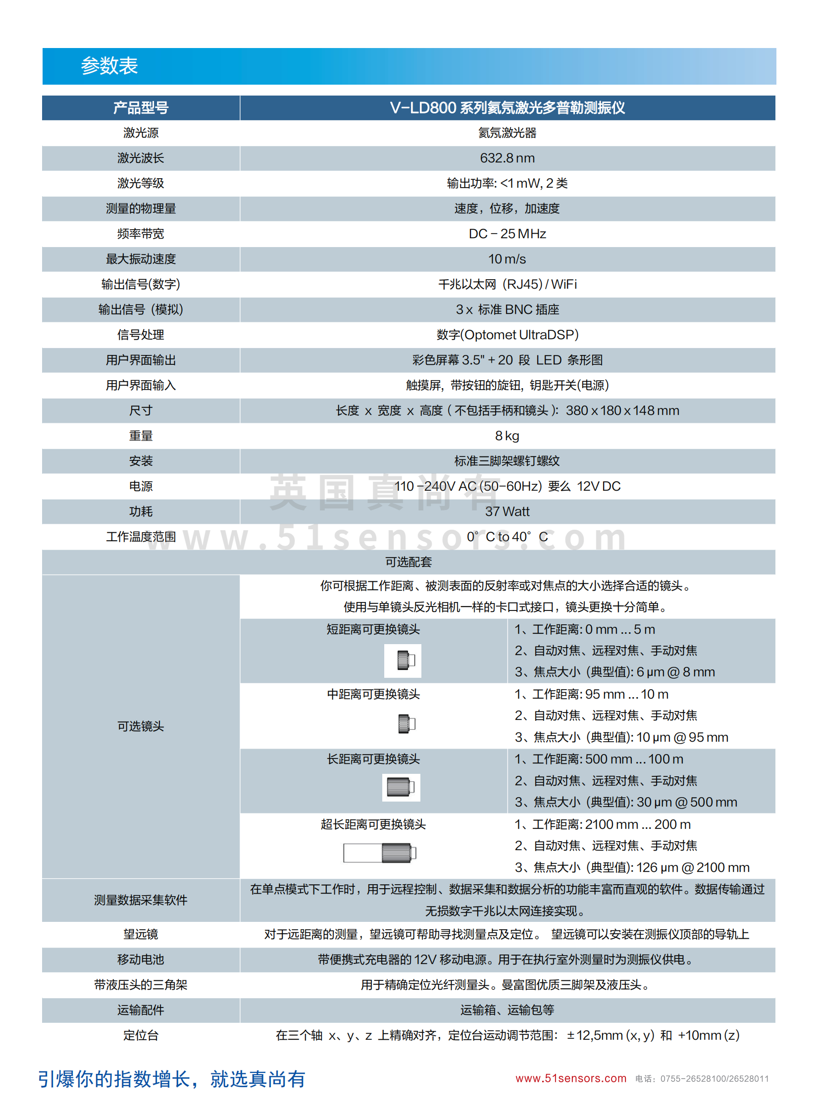 V-LD800系列氦氖激光多普勒测振仪参数表