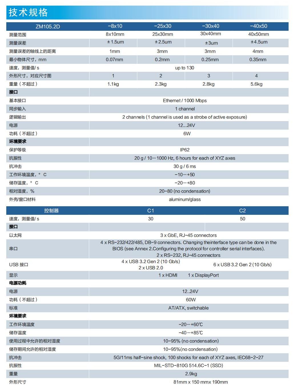 二维高速投影图像测量仪ZM105.2D技术规格